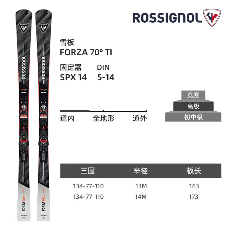

Rossignol Лыжный комплект, мужской, двойной, радиус поворота средний-малый, FORZA 70, 173 см