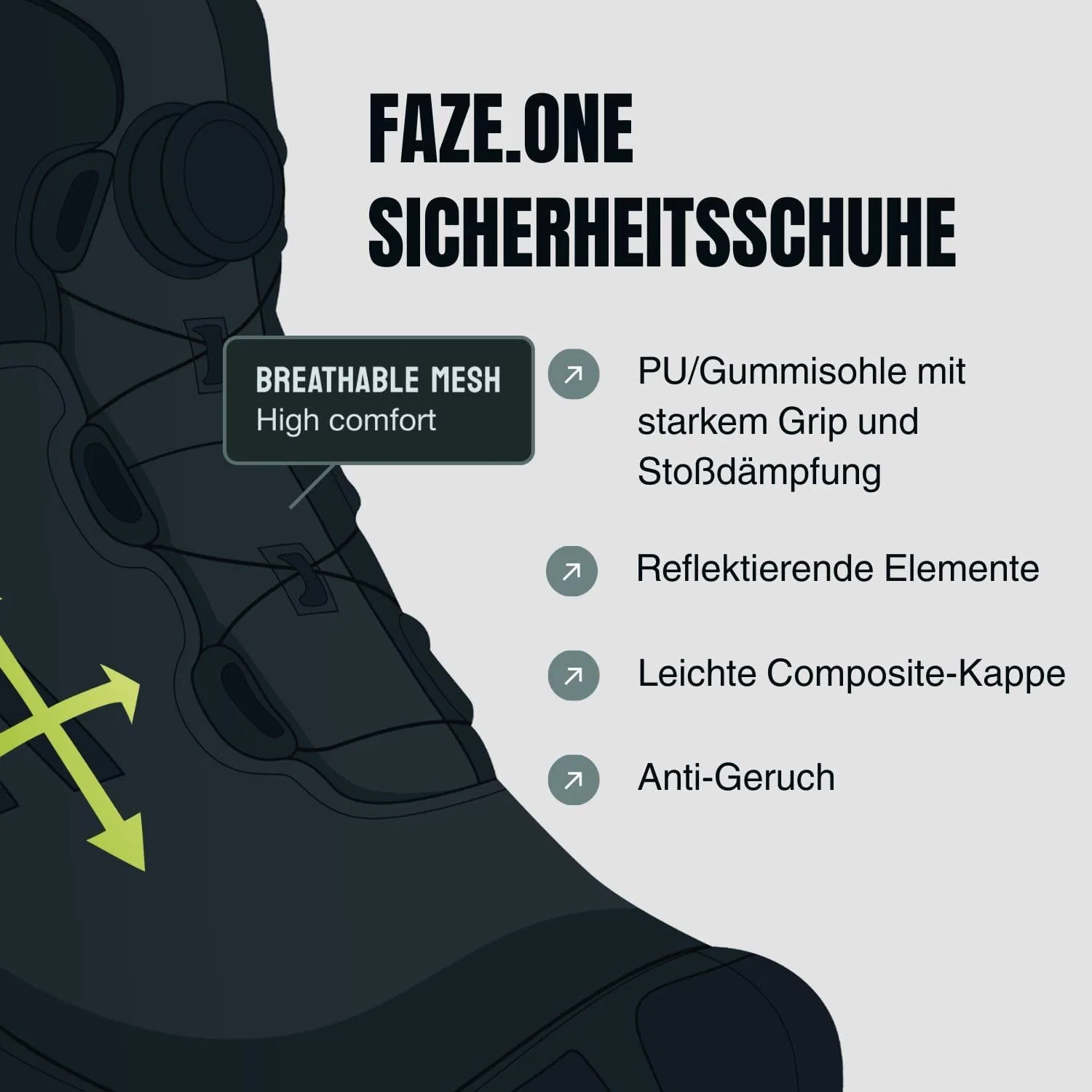 Мужские высокие рабочие ботинки Faze.One King High-Top S3S, легкие рабочие ботинки без металлических элементов, композитный ботинок и подошва, защищающая от проколов, спортивные рабочие кроссовки, нескользящая обувь S3S, Gray — фото 4