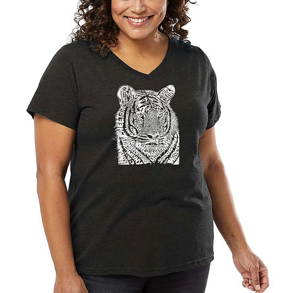 

Женская футболка plus size V-neck с принтом Big Cats La Pop Art, Grey