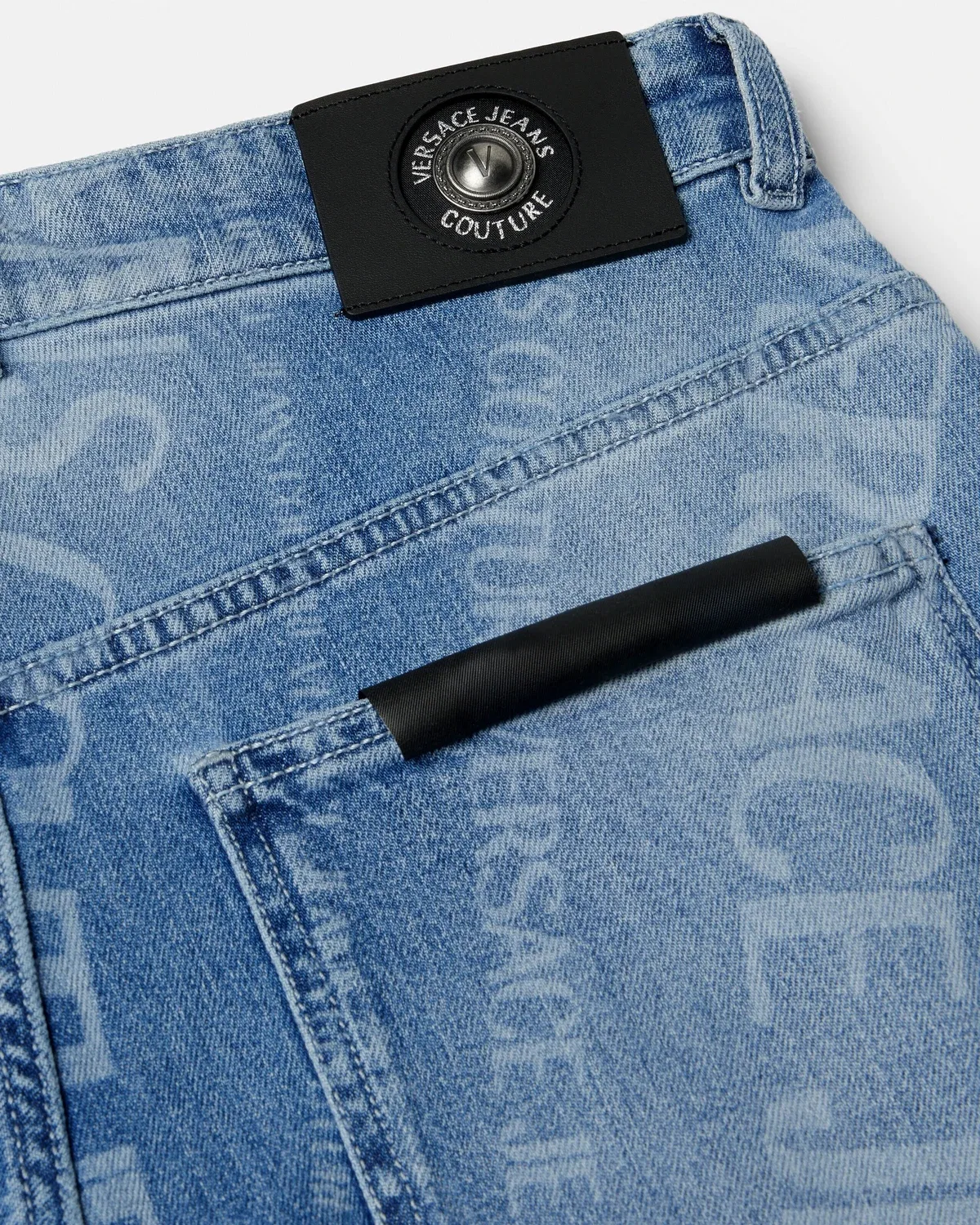 Джинсы свободного кроя с лазерным рисунком VERSACE, синий — фото 4