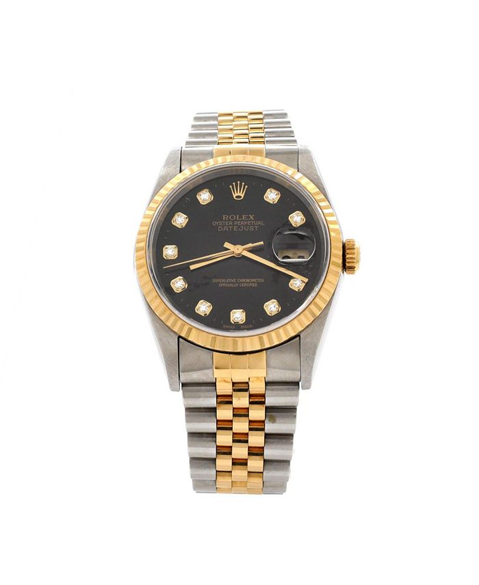

Часы Oyster Perpetual Datejust с автоматическим механизмом, сталь и золото, с бриллиантовыми метками, 36 мм Pre-Owned Rolex, черный