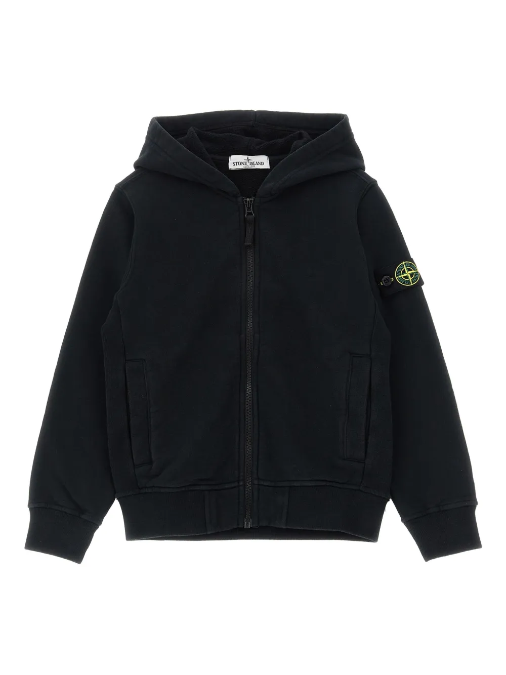 

Худи на молнии с нашивкой-логотипом Stone Island Junior, черный