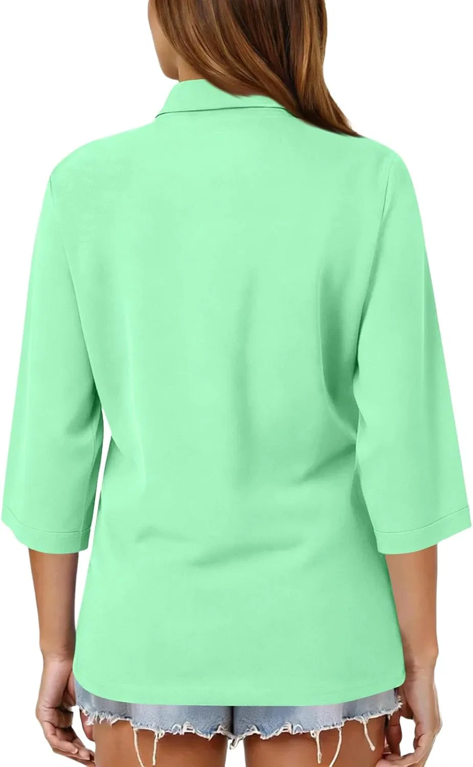 Поло для женщин с рукавом 3/4, бренд Generic, цвет B03 Mint Green — фото 4