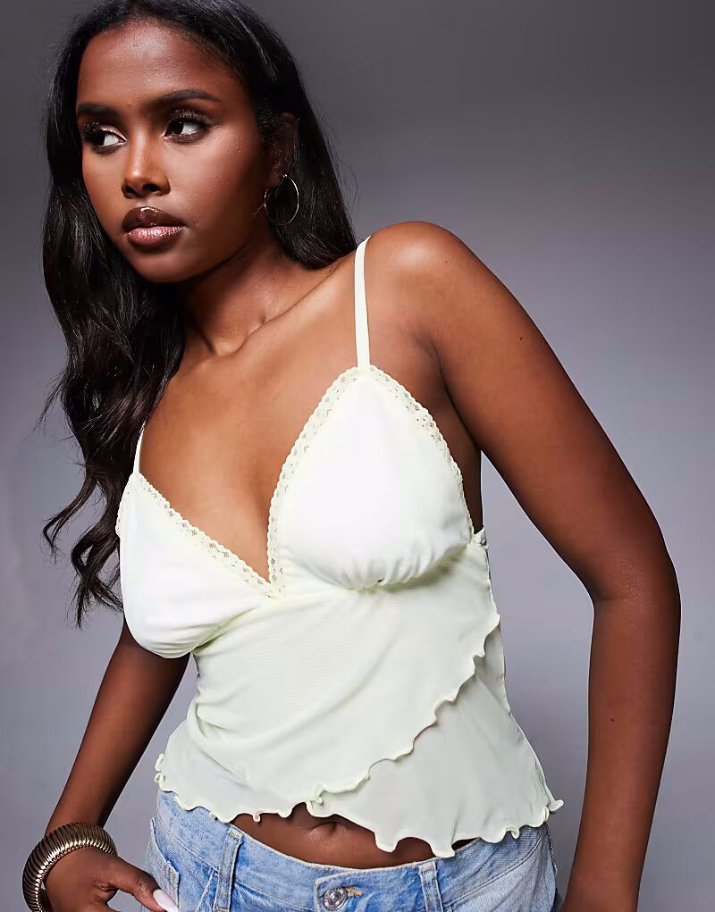 

Топ из сетки с запахом спереди ASOS DESIGN лимонного цвета
