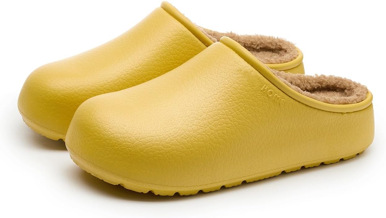 

Унисекс сабо с подкладкой, водонепроницаемые зимние тапочки для садa, нескользящие домашние и мюли с подкладкой Generic, желтый