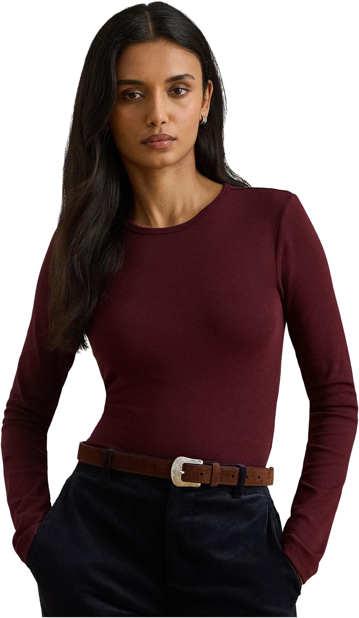 

Женская миниатюрная хлопковая рубашка с длинным рукавом Lauren Ralph Lauren, Dark Garnet