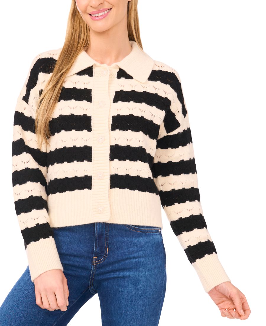 

Женский кардиган с широким воротником, в полоску, с длинными рукавами CeCe, Angora