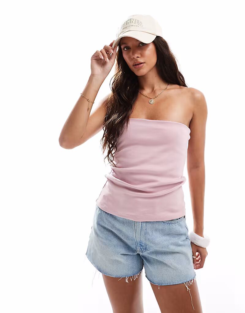 

Удлиненный топ-бандо Pull&Bear розового цвета
