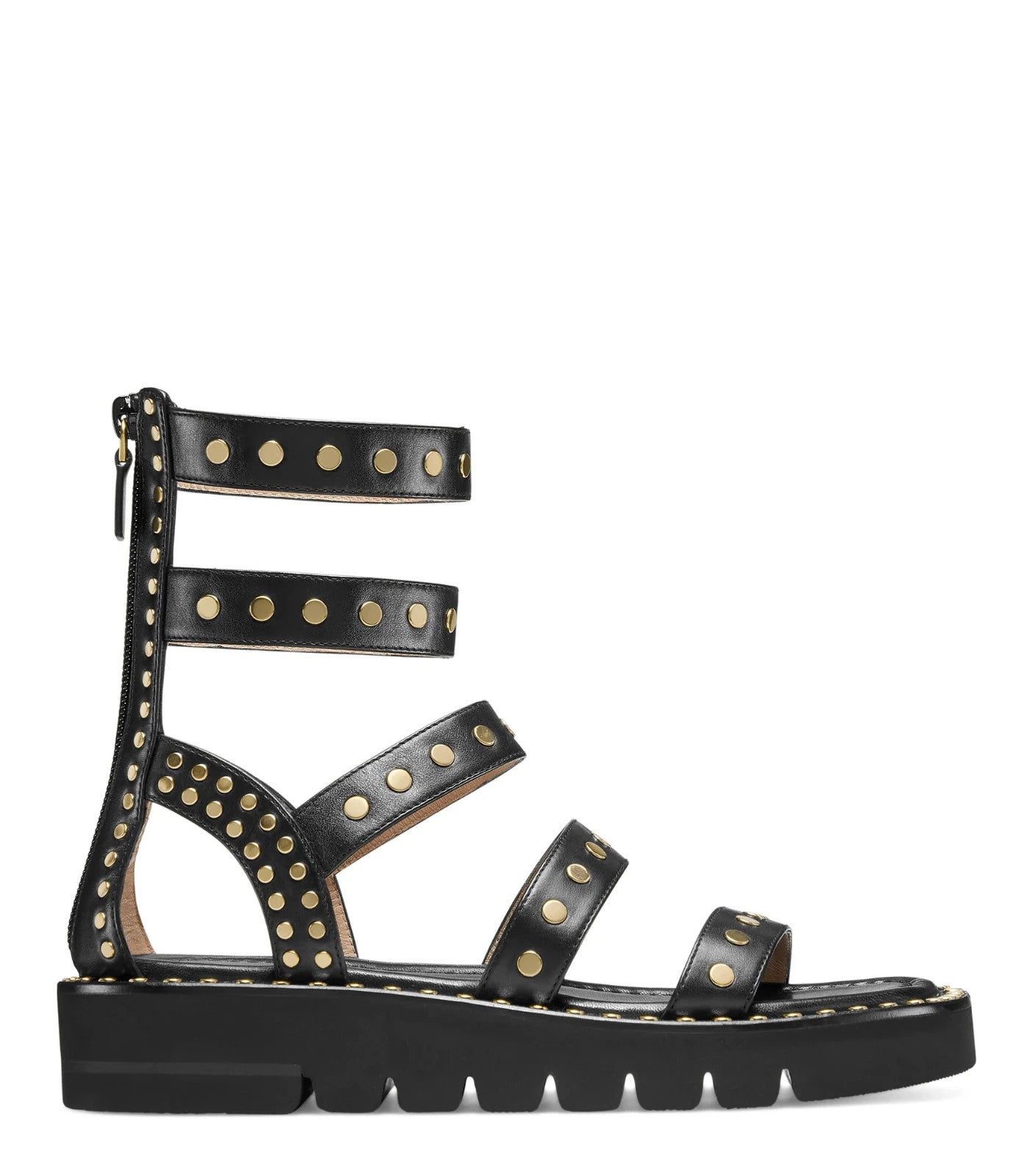 Стюарт Вайцман Gala Lift Studs Gladiator Женские черные кожаные сандалии Stuart Weitzman