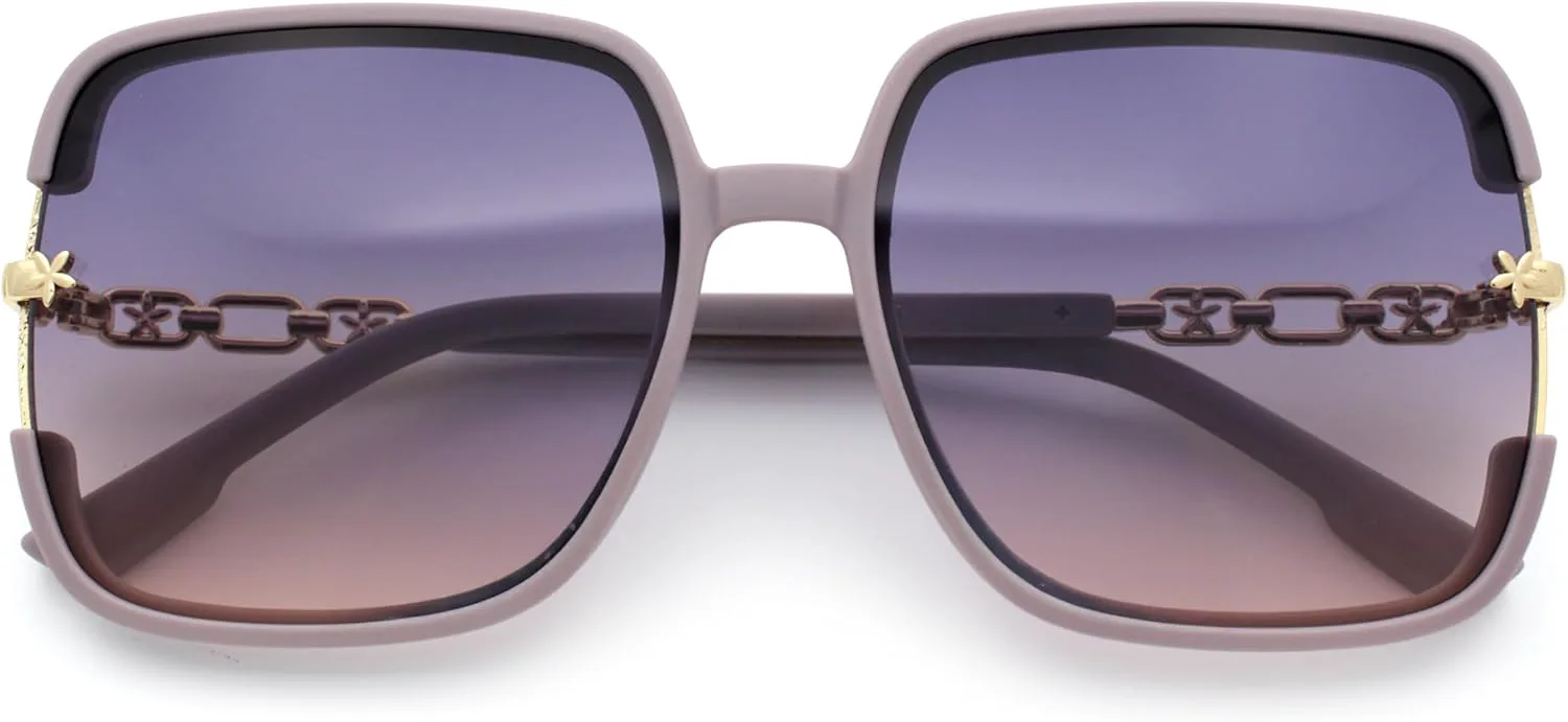 

SA106 Женские солнцезащитные очки большого размера, прямоугольной формы, с цветочным узором и цепочкой на дужках, дизайнерские модные очки, Lavender - Purple