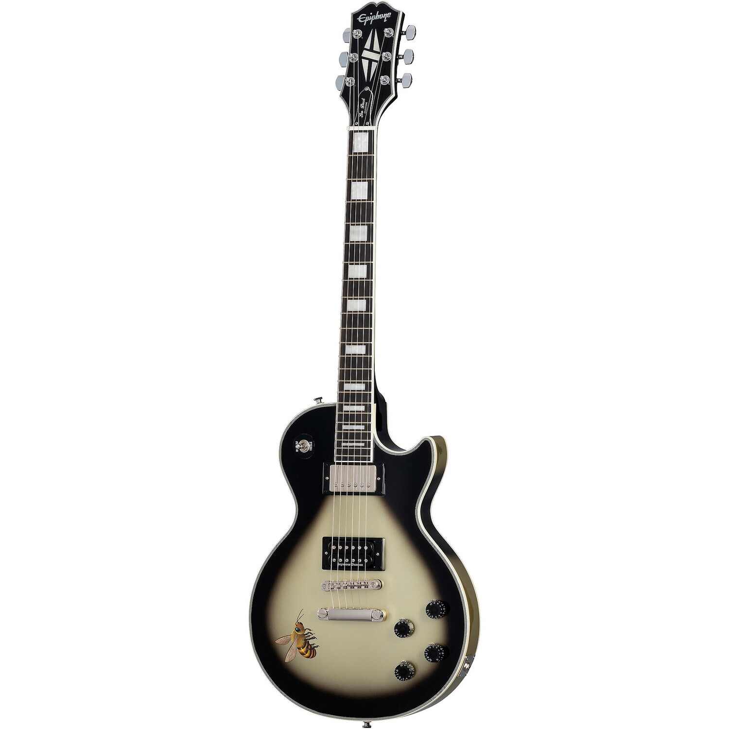 

Коллекция Epiphone Adam Jones Les Paul Custom Art: электрогитара Марка Райдена "Queen Bee" Antique Silverburst