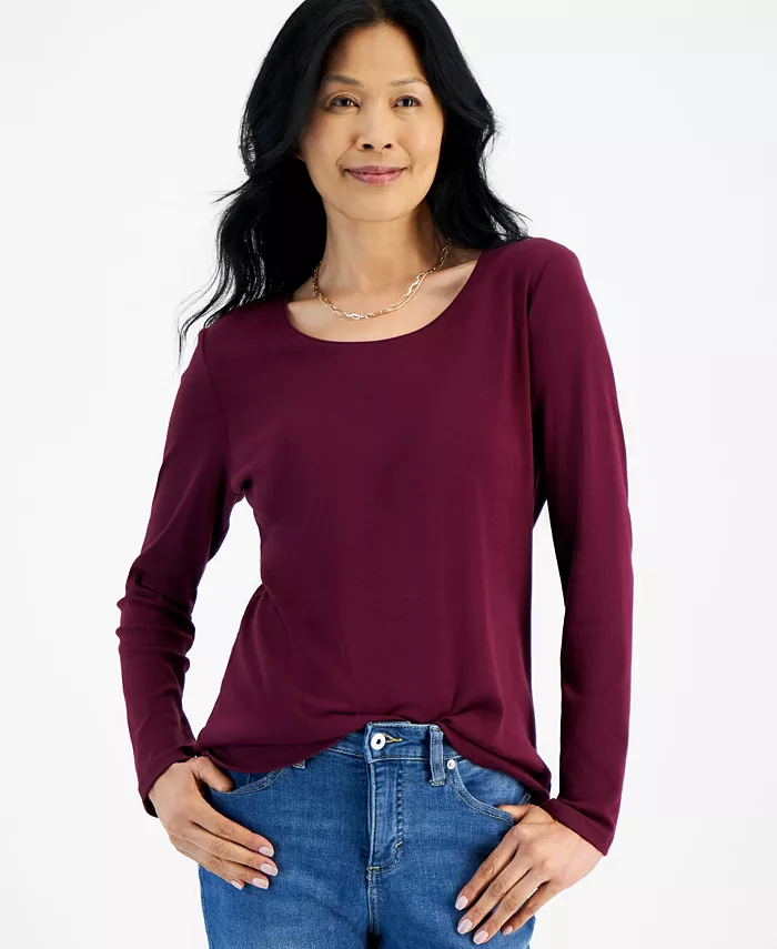 

Женский хлопковый топ с длинными рукавами и глубоким вырезом, PP-4X Style & Co