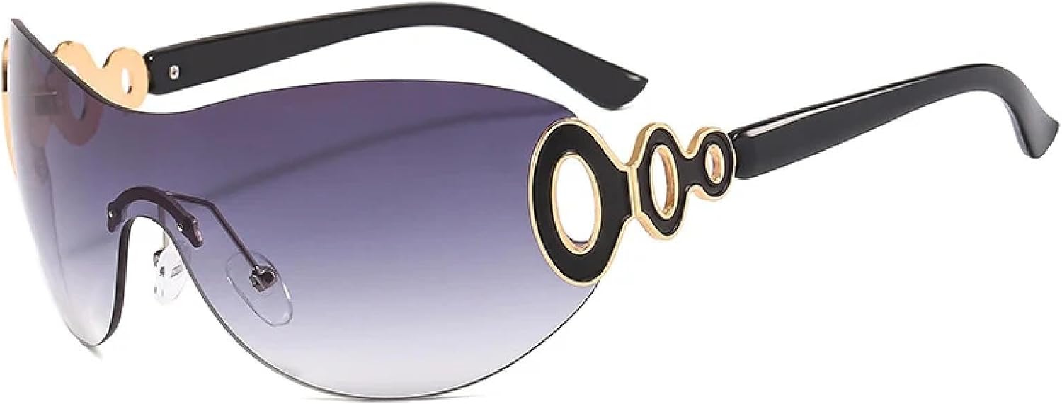 

Цельные солнцезащитные очки без оправы, обтекаемой формы, для женщин и мужчин, модные, роскошные, для уличной фотографии и активного отдыха, солнцезащитные очки с защитой от УФ-излучения TKKTLLT, Black Gradient Gray