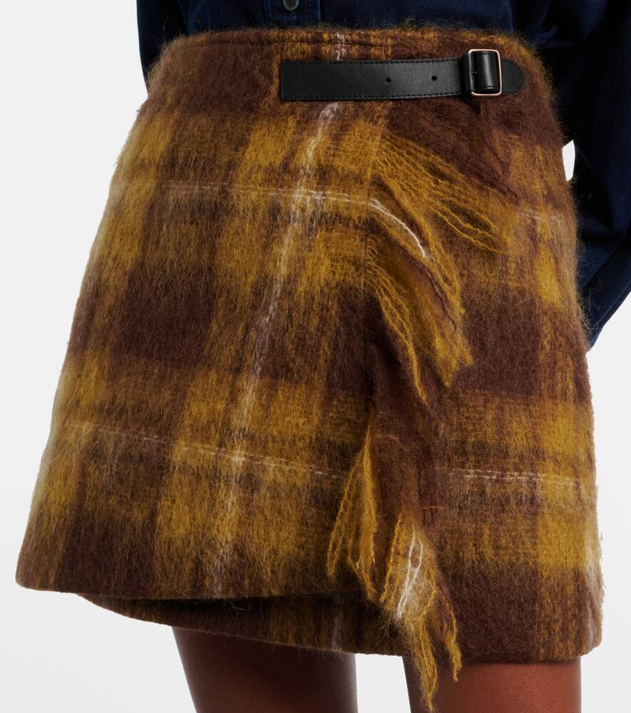Клетчатая мини-юбка из мохера и шерсти Loewe, Yellow/Multicolor — фото 4