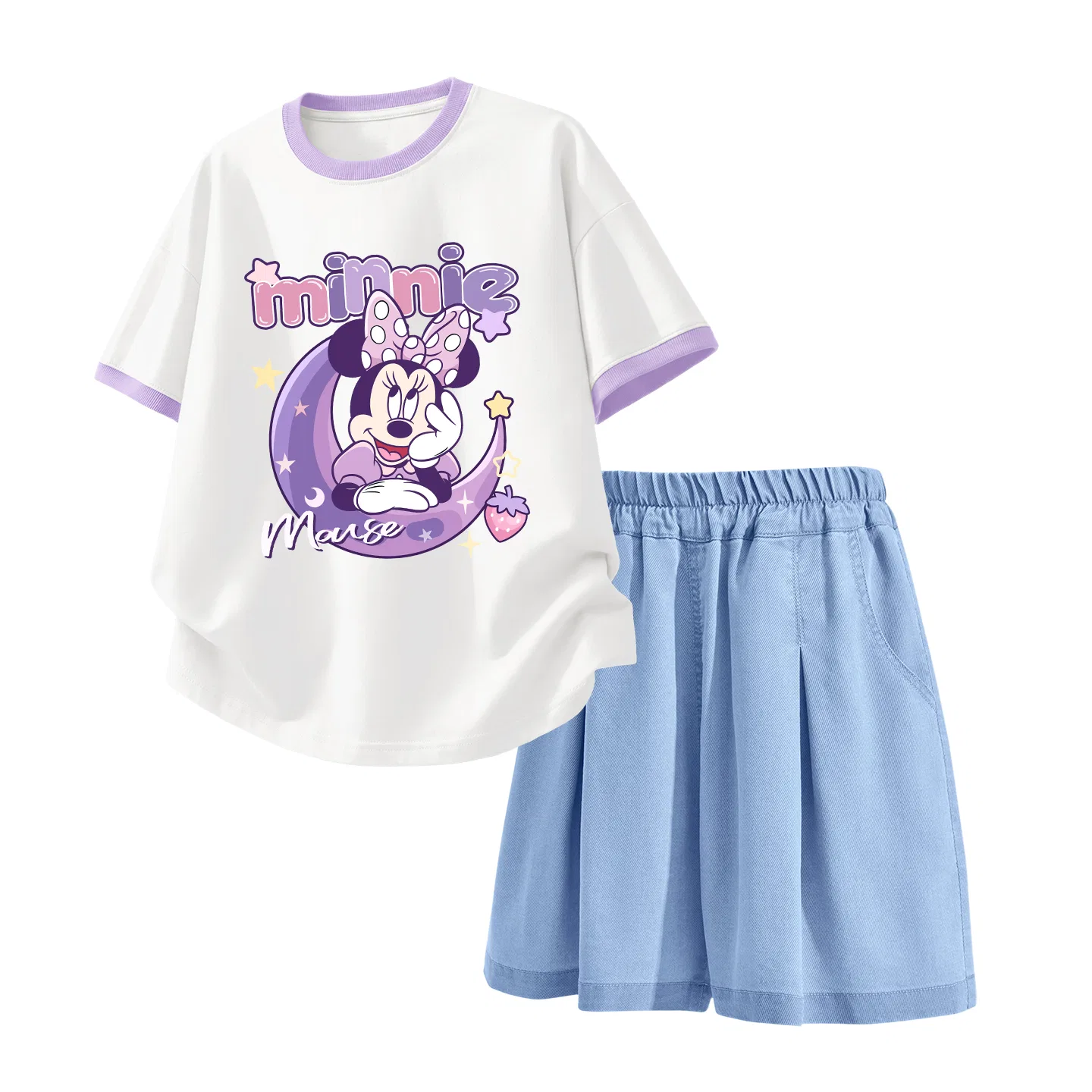 Детский спортивный костюм Disney Kids с круглым вырезом, бело-фиолетовый и джинсовый светло-голубой