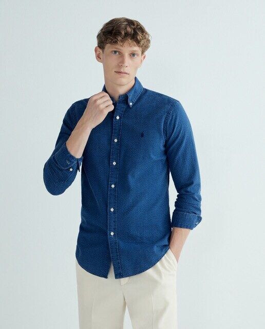 

Мужская рубашка из жатого хлопка стандартного кроя Polo Ralph Lauren, индиго