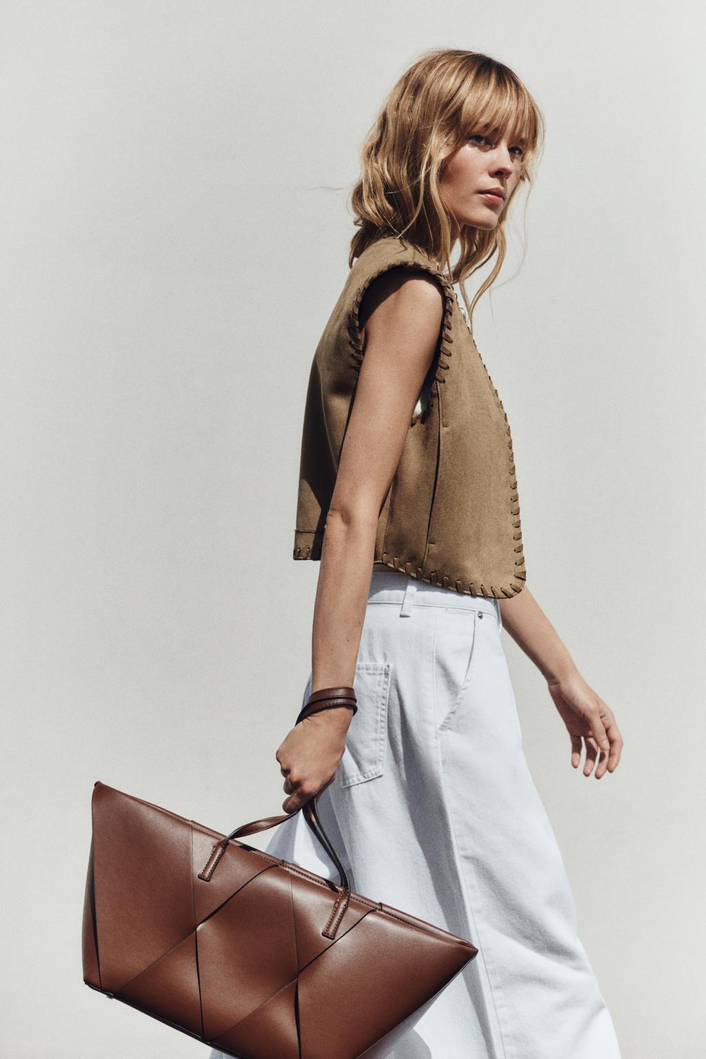 

Тканая удлиненная сумка-тоут ZARA, цвет Dark tan, Бежевый, Тканая удлиненная сумка-тоут ZARA, цвет Dark tan