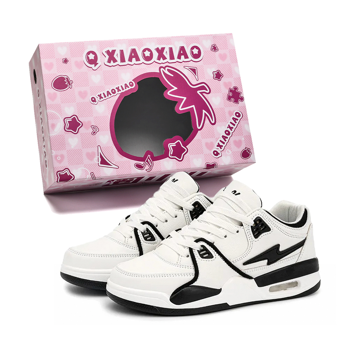 

Circle small Антискользящие износостойкие легкие дышащие низкие скейтбордские кроссовки унисекс в коробке - белый черный, цвет White Black