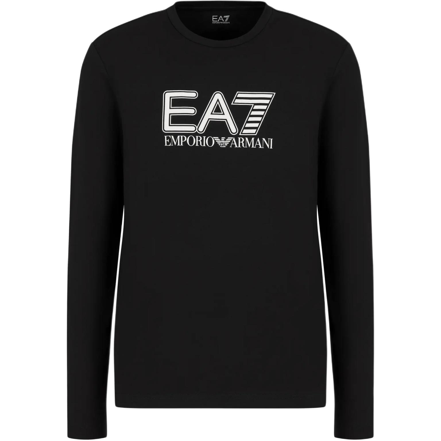 EMPORIO ARMANI Футболка EA7 с принтом логотипа, мужская, черная, с длинным рукавом, slim fit, с круглым вырезом