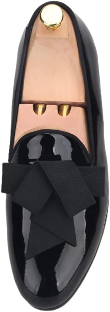 

Мужские лоферы FERUCCI из черной лакированной кожи с черным бантом из ленты, для выпускного и свадьбы