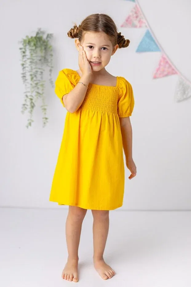 Детское платье для девочек с коротким рукавом-фонарик Zeyland, Yellow