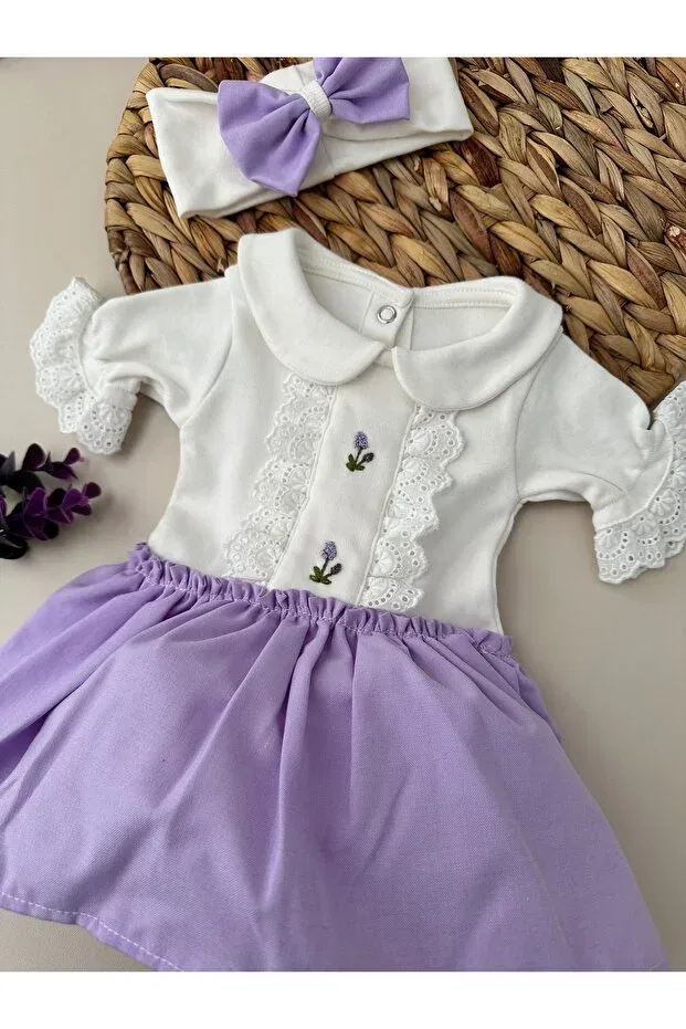 Детское боди-комбинезон с юбкой с коротким рукавом Zambak Mama Miel Baby, Purple