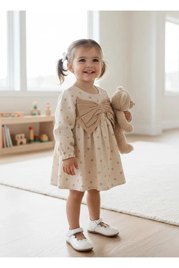 Детское платье для девочек с длинным рукавом Kitikate, Beige
