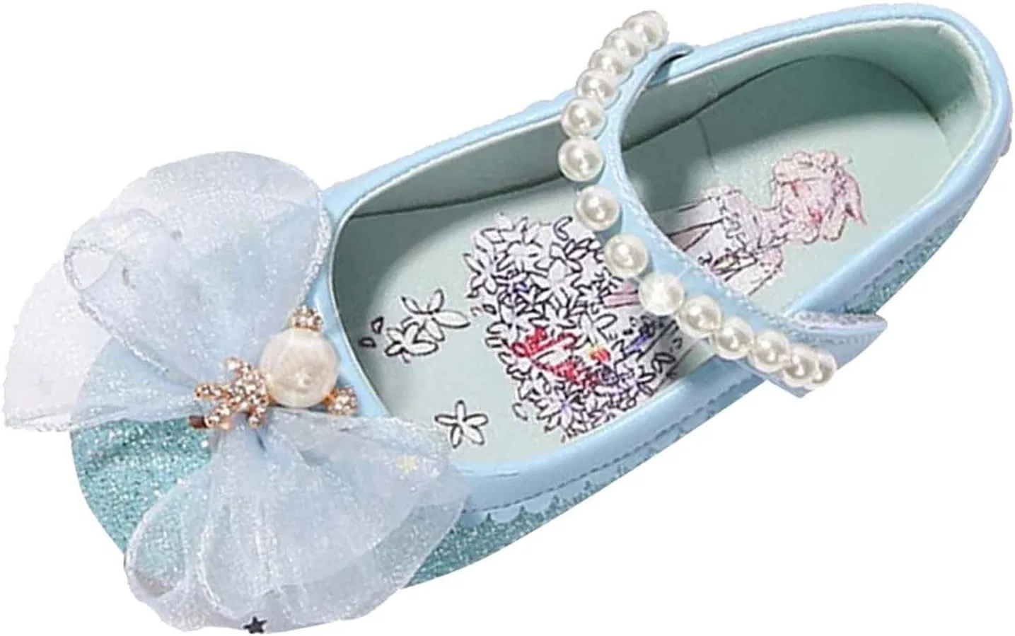 Детские кожаные туфли для девочек с блестками Blue Flat Single Shoes, Sky Blue