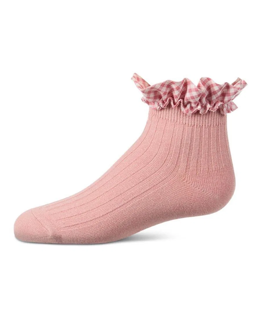 Детские носки-гольфы с рюшами в клетку MeMoi, Pink