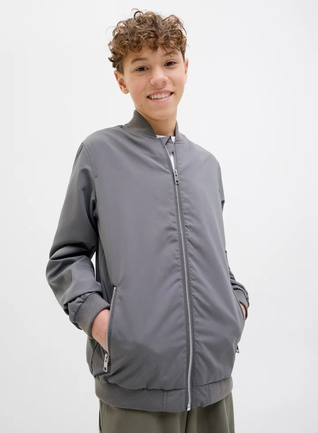 Куртка-бомбер водоотталкивающая Jack & Jones Junior, серый — фото 4