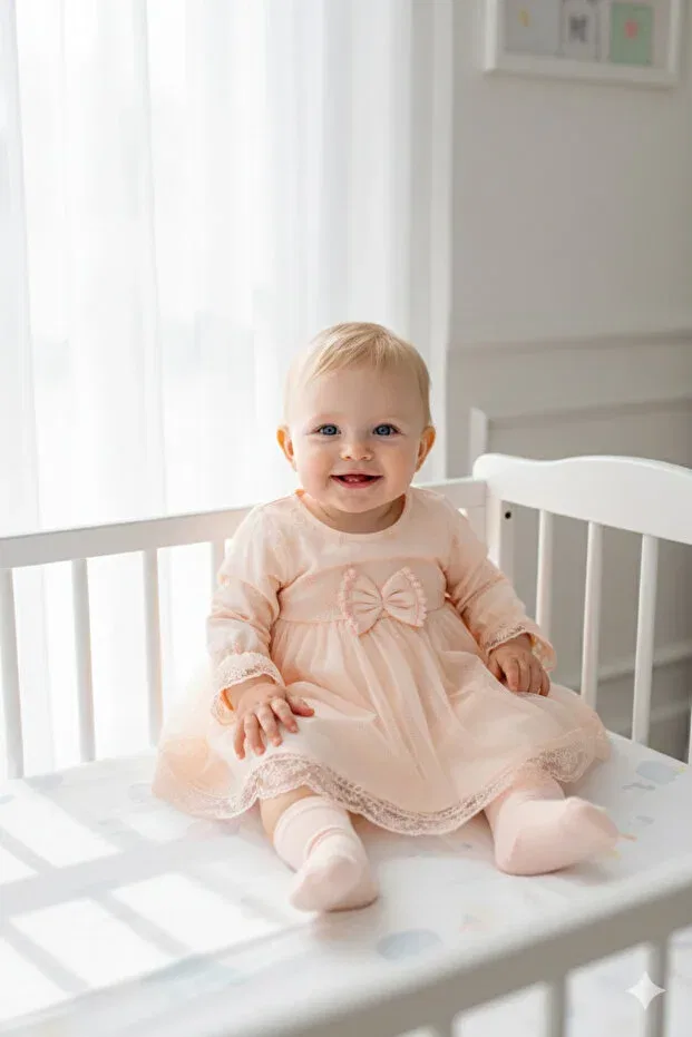 Детское платье для девочек кружевное с банданой Mevlütlük Lace Dress Miniday Baby, Multicolor
