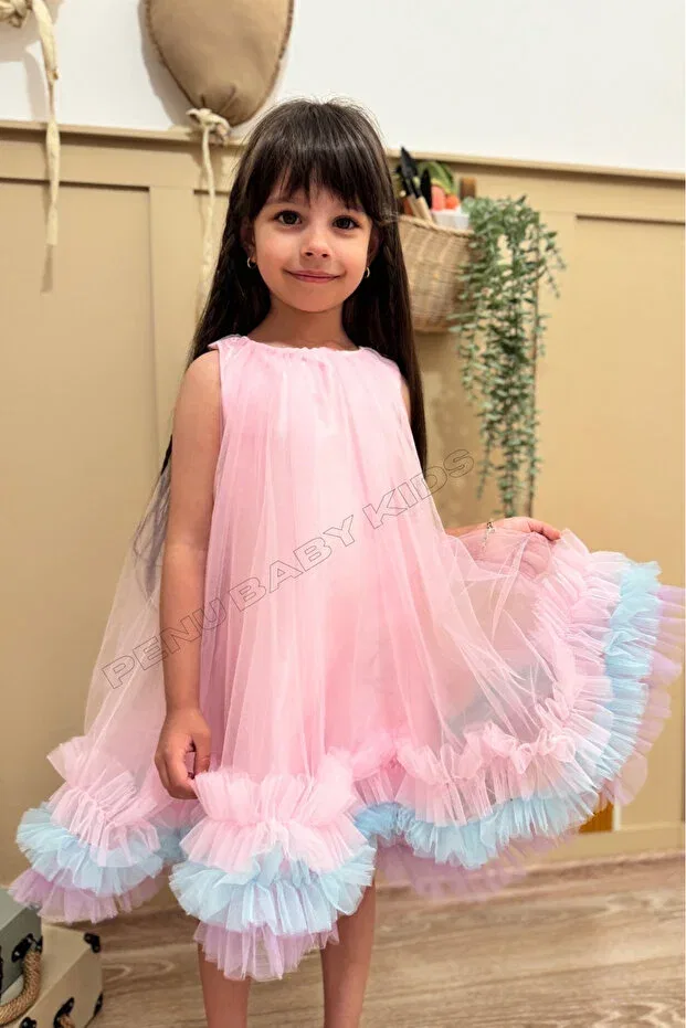 Детское платье для девочек с разноцветными рюшами Penu Baby Kids, Pink — фото 3