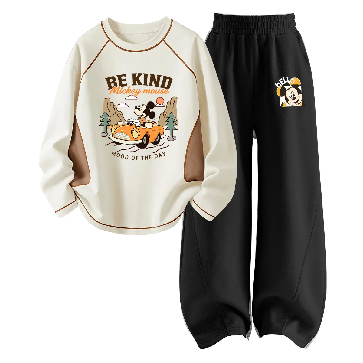 Детский комплект спортивной одежды с круглым вырезом Дизайн Disney, Dichqi Beige & Apricot+Dimei K Black