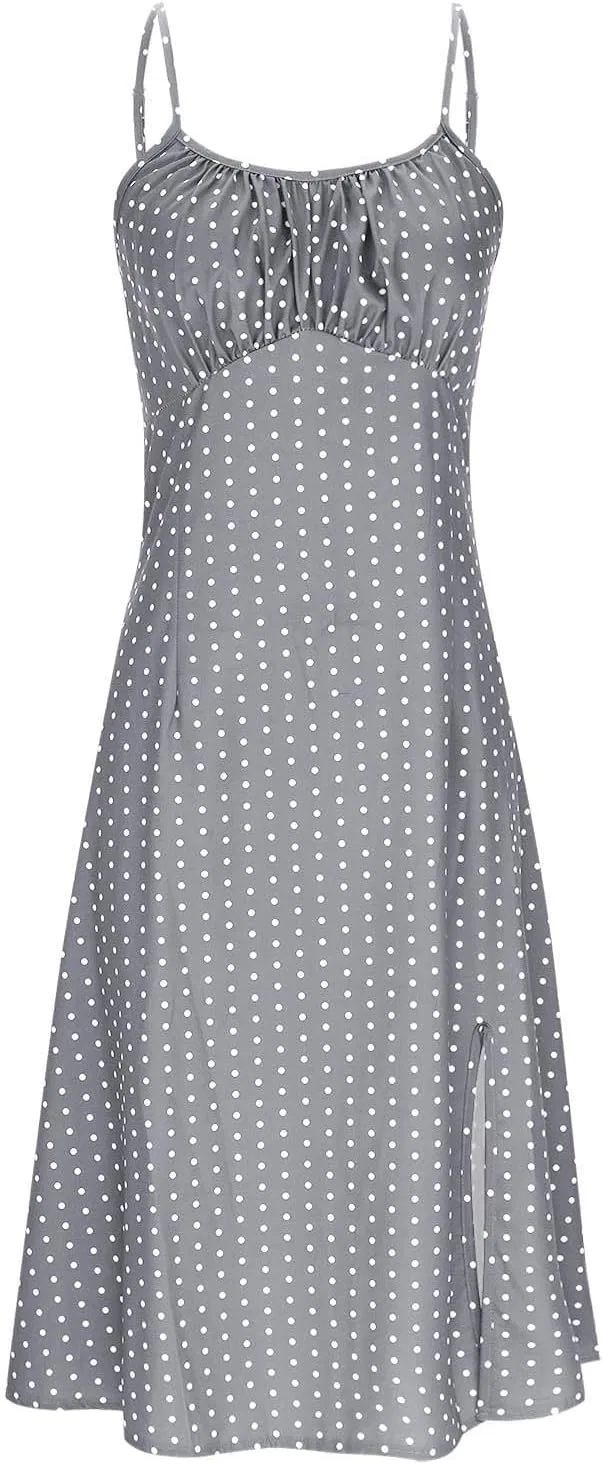 Женское летнее платье миди с цветочным принтом, Polka Dot, Grey — фото 3