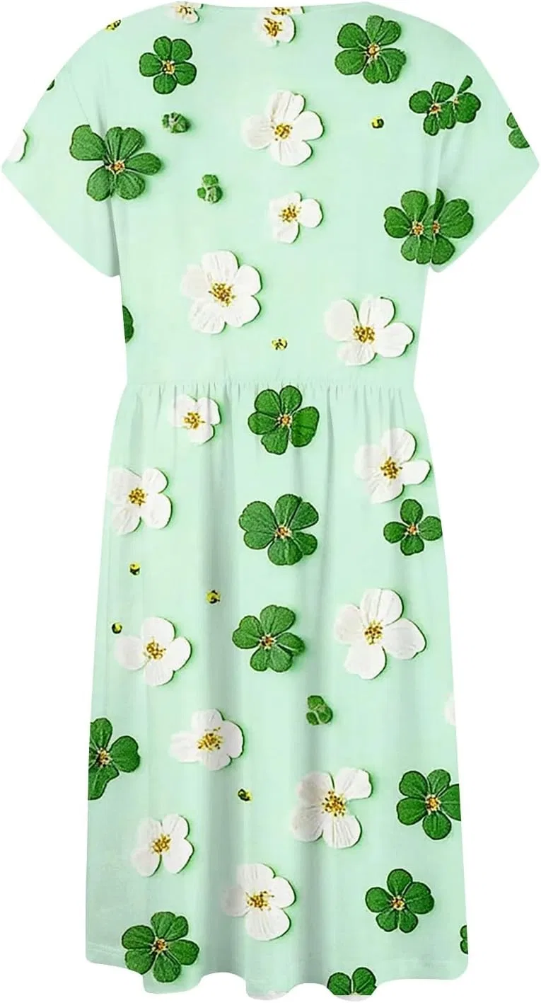 Женское летнее платье миди с цветочным принтом с карманами, Mint Green — фото 4
