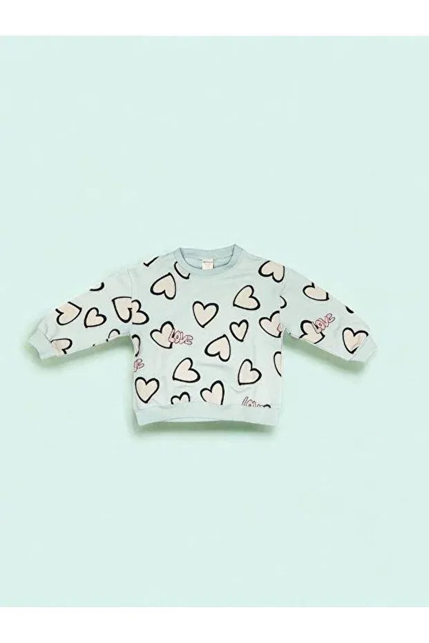 Детские свитшот для девочек хлопковый Heart Detailed Zekids, Mint — фото 2