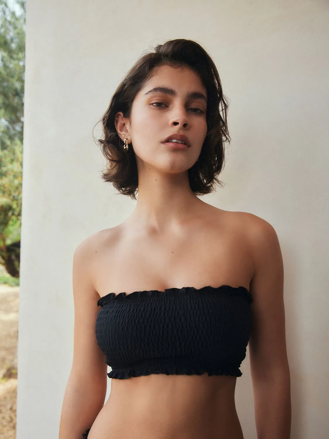 Бикини топ бандо с драпировкой, модель Black Shirred Bandeau Bikini Top Next, черный