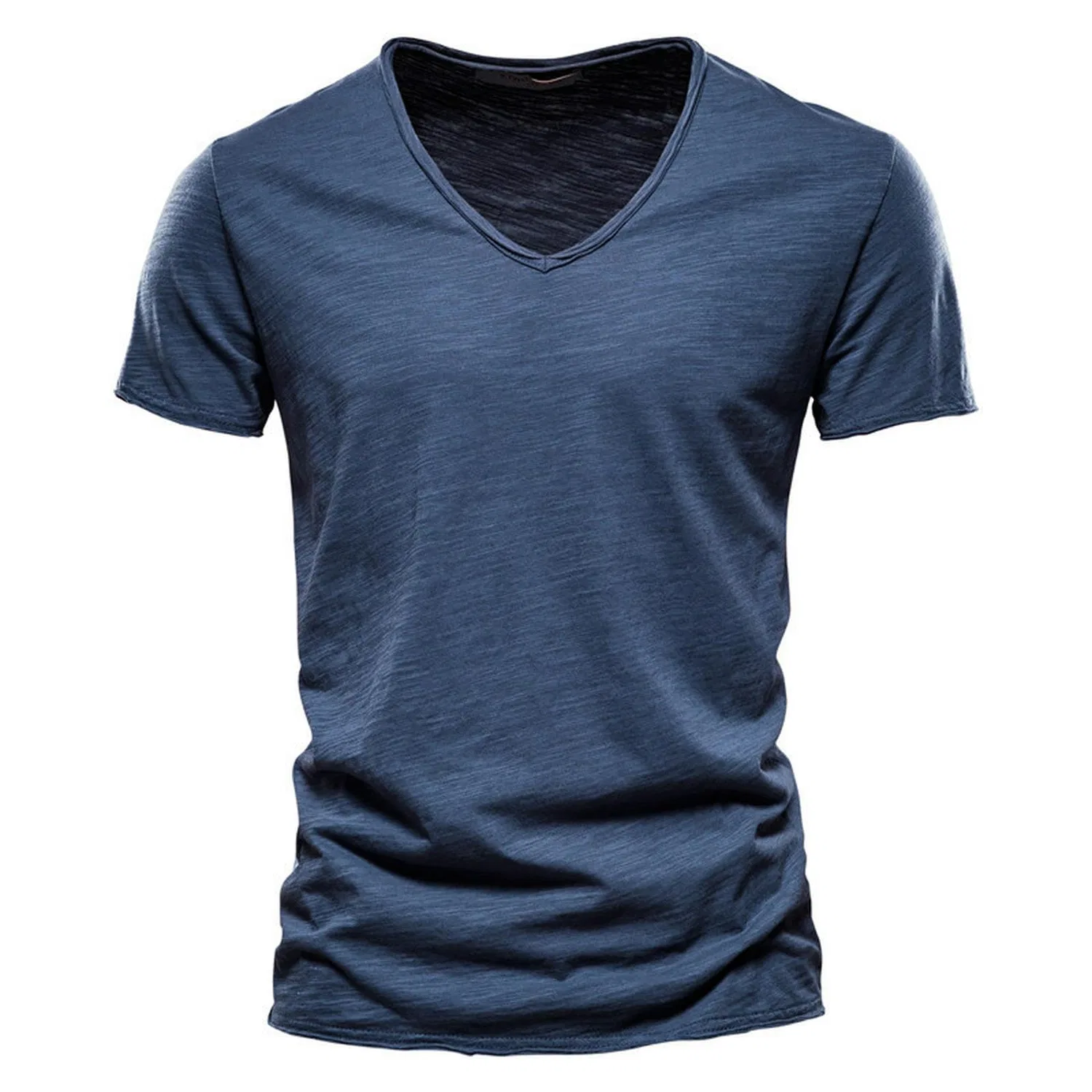 Мужская футболка с V-образным вырезом из хлопка, f037-navy, F037-navy