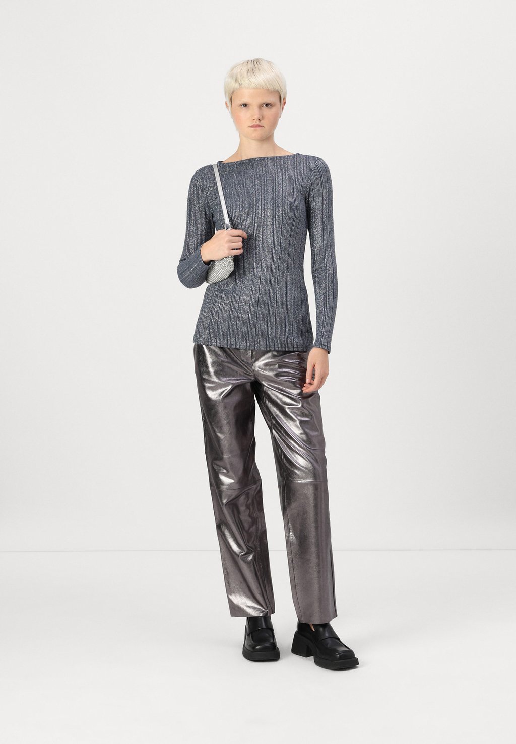 

Кожаные брюки SLFCORA PANT Selected Femme, серебристый
