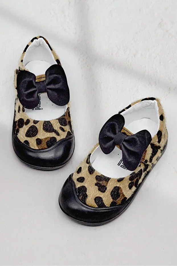Детские балетки для девочек с принтом Leopard First Step Bowknot Tonny Black, Leopard — фото 3