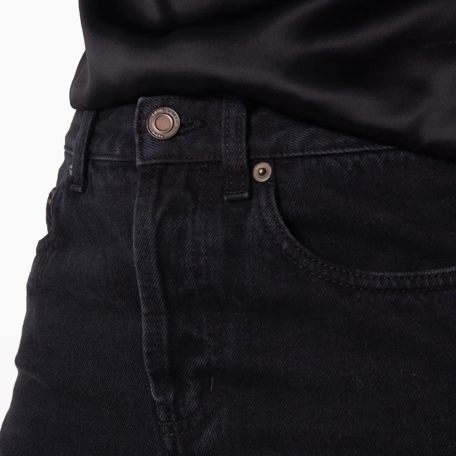 Джинсы Saint Laurent Slim-Fit Cotton Denim Jeans, Plain Carbon Black — фото 3