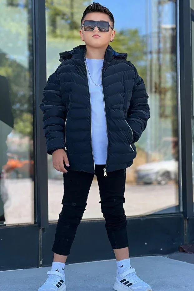 Детский зимнее пуховик на молнии с капюшоном Zaziko Kids, Navy Blue — фото 4