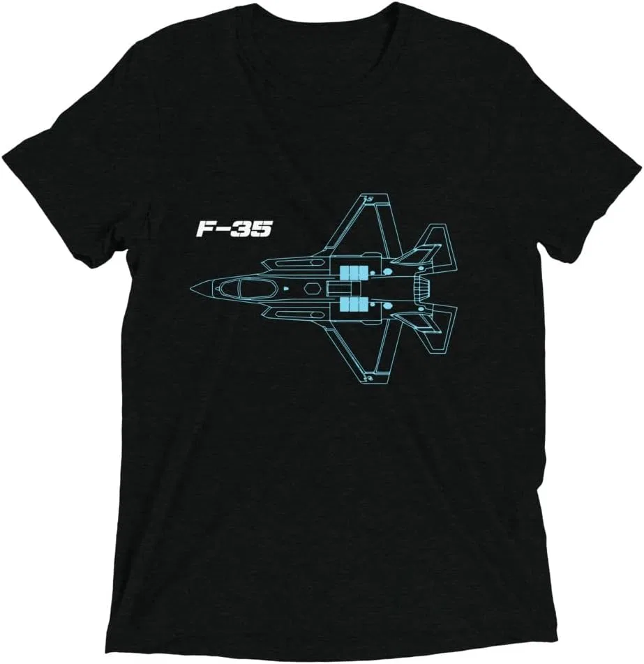 Мужская футболка с принтом F-35 Lightning Generic, Solid Black Triblend