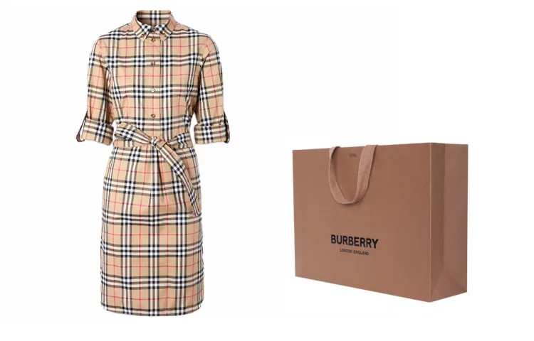 Женское платье-рубашка с длинным рукавом из хлопка Burberry, Archive Beige — фото 4