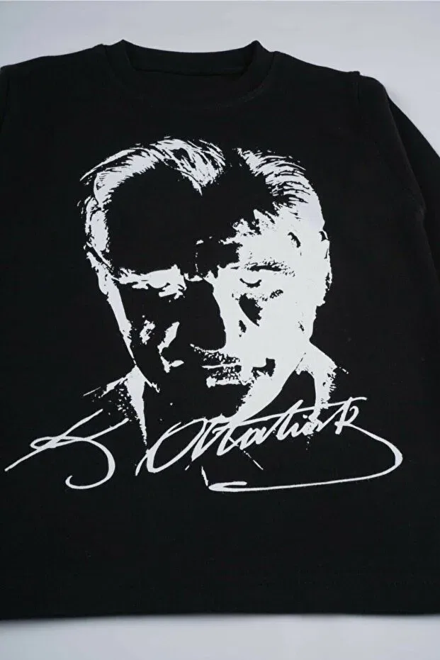 Детская футболка для девочек с принтом Long sleeve ataturk printed t-shirt Generic Brands, Black — фото 3
