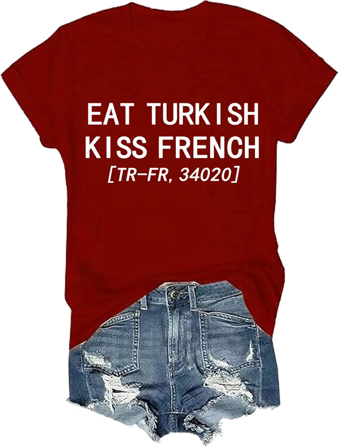 Женская футболка с принтом Eat Turkish Kiss French Generic, Claret