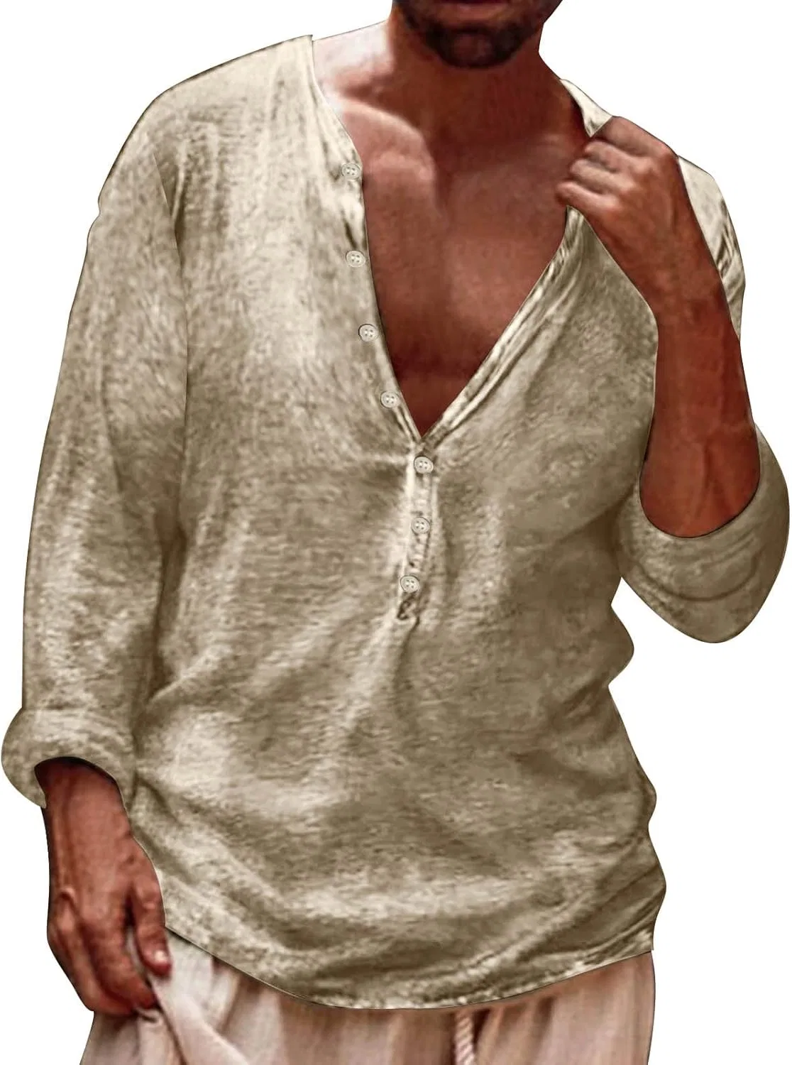 Мужская футболка с 3D принтом Henley, Khaki