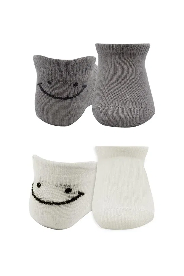 Детские носки для новорожденных хлопковые с принтом 2 Pack Smile Bow Bistyle, Gray-Ecru — фото 4