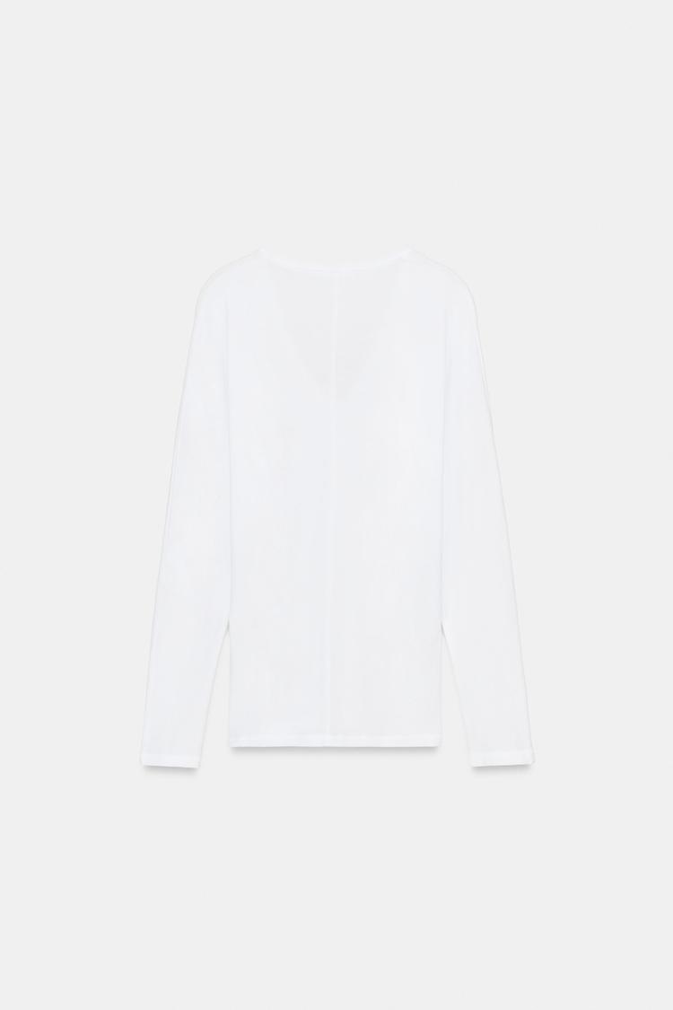Футболка Zara Cotton V-neck, белый — фото 2
