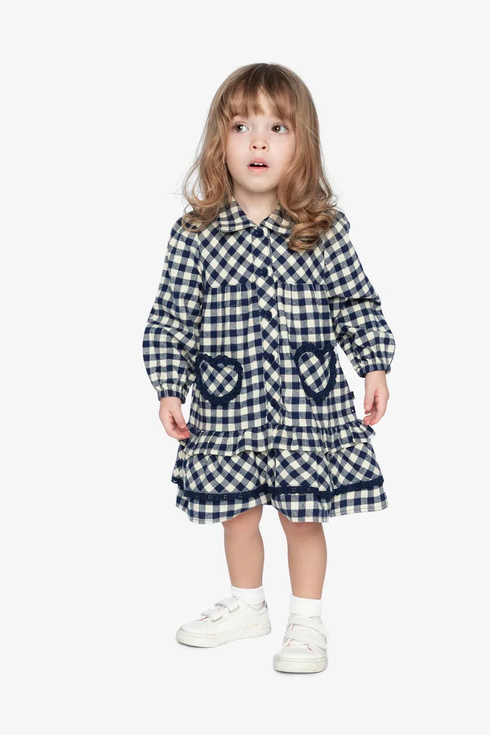 Детское платье-рубашка для девочек с длинным рукавом Deux par Deux, Blue and White Gingham Print — фото 2